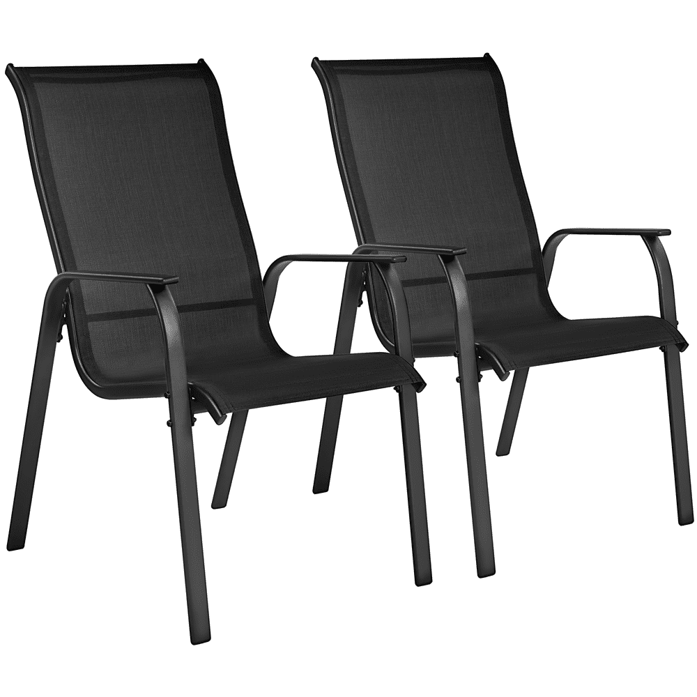 Renwick Outdoor Stackable Dining Chairs with Backrest, Set of 2, Black
