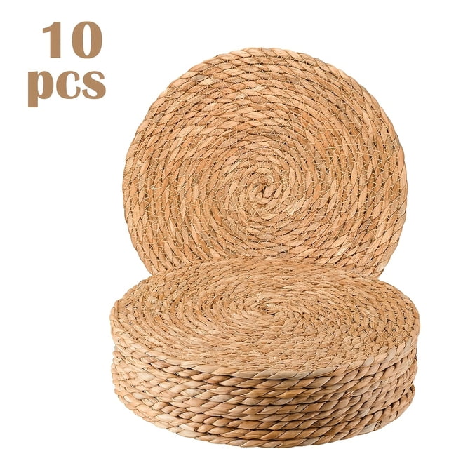 QUTETN Set Of 24/12/6/4 Round Placemats Plate Chargers 13 Inch Boho Farmhouse Rustic Place Mats For Dining Table Decor Rattan Wicker Table Mats Jute Braided Chargers For Dinner Plates