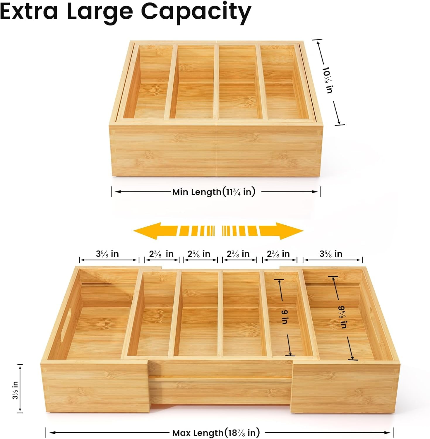 Semiocthome Drawer Organizer Bamboo Expandable Lid Organizer with 3 Adjustable Divider,Kitchen,Natural