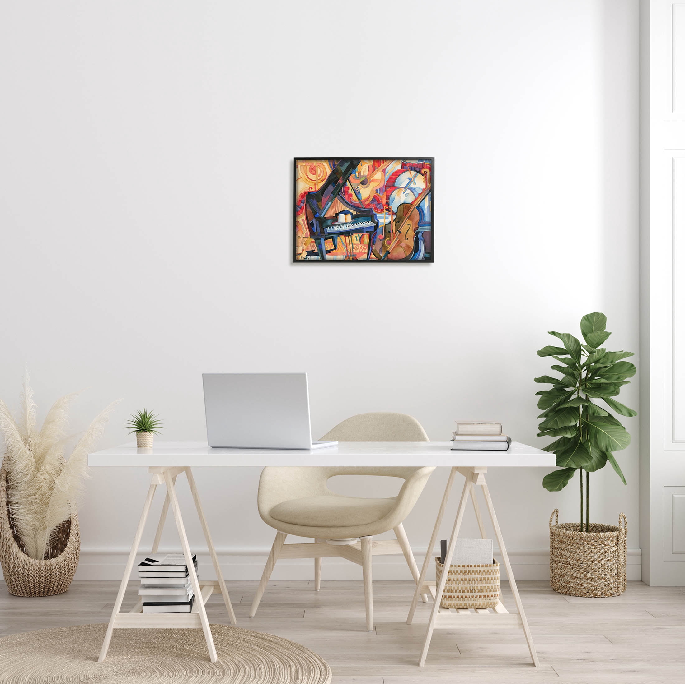Stupell Industries Big City Music Piano Cubism Painting Black Framed Art Print Wall Art, Design by Paul Brent