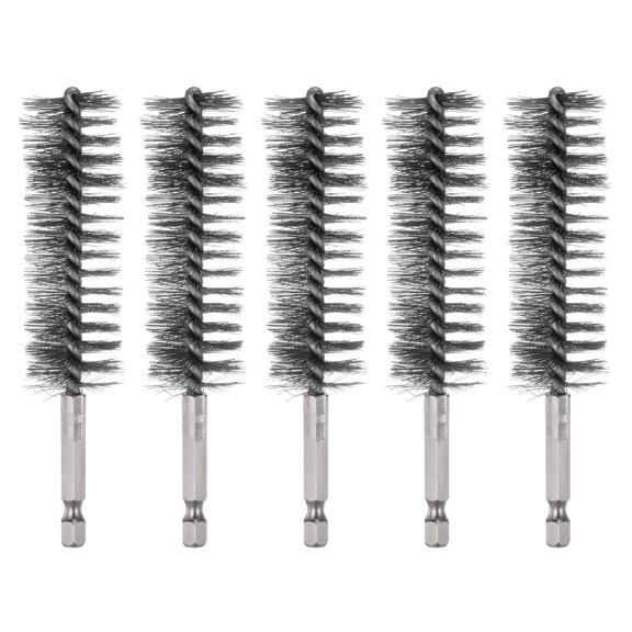5Pcs Bore Brush Stainless Steel 25mm Dia Cleaning Wire Brush Tube Pipe Cleaner with Handle 1/4 Inch Hex Shank