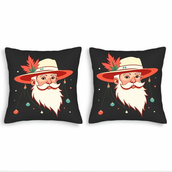 Festive Santa Claus Throw Pillow Covers 18x18in Set of 2 - Cheerful Holiday Design with Colorful Ornaments for Couch Bed Car