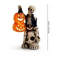 thumbnail image 3 of Clearance! Halloween Skeleton Figurine with Light Up Double Pumpkin, Resin Skull Sitting Skeleton Statue, Spooky Tabletop Decor for Home, Fireplace, Mantel, Shelf, 3 of 5