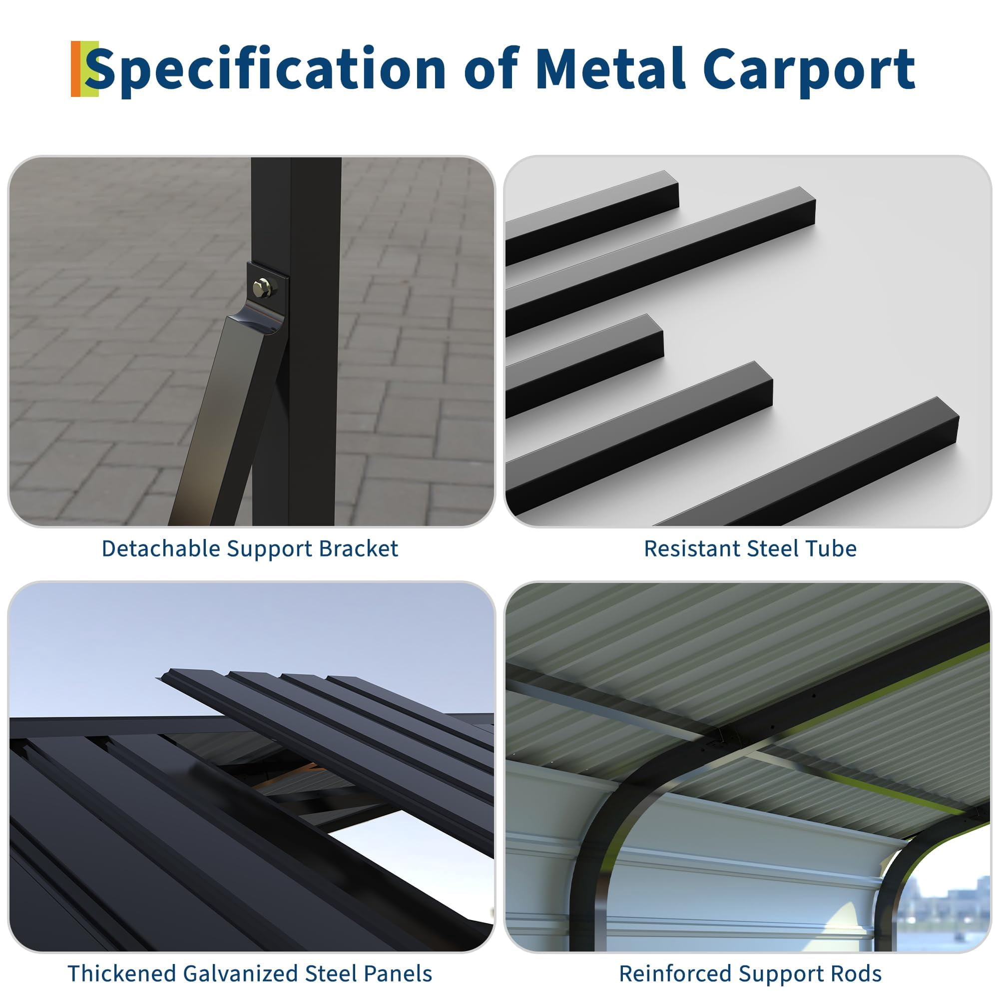 Black 12' x 20' Metal Carport,Heavy Duty Canopy with Updated Roof & Enhanced Base,Multi-Use Carport Garage,Metal Carports Garage for Cars,Trucks,Boats,Wind & Snow Resistant,Reinforced Base