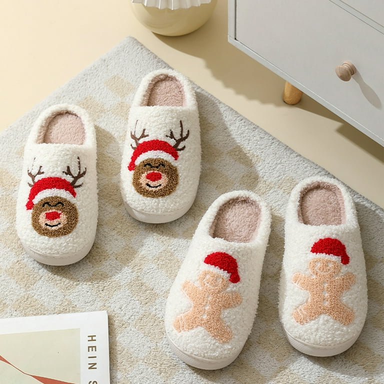 allshope Unisex Christmas Slippers Cute Santa Elk Gingerbread Man Slippers  Winter Warm Indoor Slippers Home Slippers