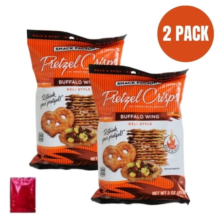 Snack Factory Buffalo Wing Pretzel Crisps, 3 oz Bags, Pack of 2, Crunchy Baked Pretzel Snacks, Spicy Buffalo Flavor   BONUS LaPrima Morceau Bonbon