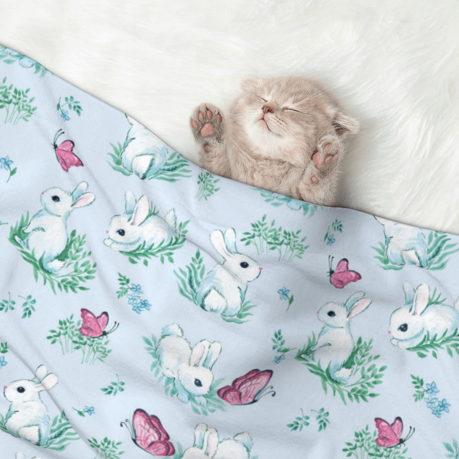 Naloa Rabbit And Butterfly Dog Blanket, 3 Sizes Cat Blanket for Indoor Cats Large Medium Small Dog Gifts-Large