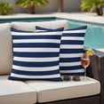 thumbnail image 4 of Navy Blue Stripe Outdoor Waterproof Pillow Covers, Modern Simple Geometric White Striped Decorative Square Throw Pillowcase Sofa Cushion Sham for Patio/Couch/Chair, 24"x24" 2 Pack, 4 of 8