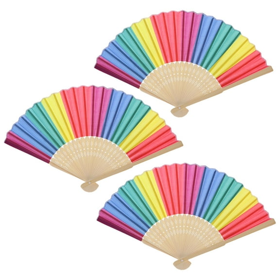 Guangmc 3 Rainbow Folding Fans for Summer Parties - 21CM