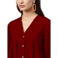 thumbnail image 4 of eloria Women's Top V Neck Full Sleeve Pleated Button Down Cotton T-Shirt, Color: Maroon | Size: L, 4 of 6