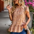 thumbnail image 2 of Floral Pattern Tee Round Neck Pleated Collar Short Ruffle Sleeve Casual Stylish T Shirt Orange L, 2 of 6