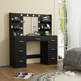 thumbnail image 2 of Vineego Makeup Vanity Desk with Mirror, Lights & Power Outlet Vanity Table with 7 Drawers and 6 Storage Shelves for Bedroom, Black, 2 of 7