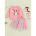 thumbnail image 2 of Suealasg Little Girls 2Pcs Birthday Outfits Long Sleeve Letter Embroidery Tops + Tutu Skirt Set 1T 2T 3T 4T 5T Toddler Baby Girls Fall Clothes, 2 of 7