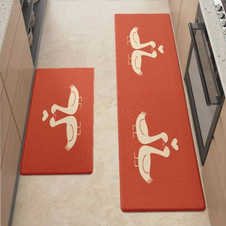 

Anti Fatigue Kitchen Mat Goose Love Valentine Sets of 2 Kitchen Rugs Non Slip Cushioned Standing Mat for Sink Floor Laundry Office Desk Mid 17.3 x 29 + Plus 17.3 x 47.2