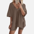 thumbnail image 2 of WAYUTE Womens 2 Piece Outfits Oversized Oversized V Neck Short Sleeve T Shirt and Shorts Activewear Travel Baggy Matching Clothing, 2 of 6