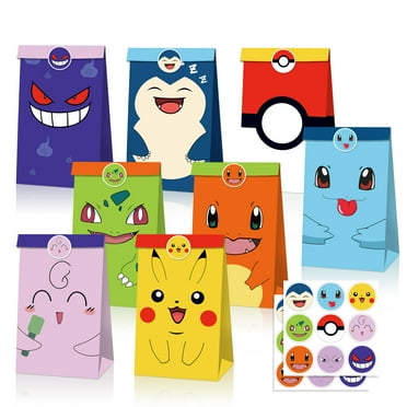 12 PCS Party Favor Candy Bags for Pokemon Pikachu Themed Birthday Supplies Decor Kraft Paper Gift Bag.