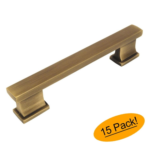 15 Pack - Cosmas 702-96BAB Brushed Antique Brass Contemporary Cabinet Hardware Handle Pull - 3-3/4" Inch (96mm) Hole Centers