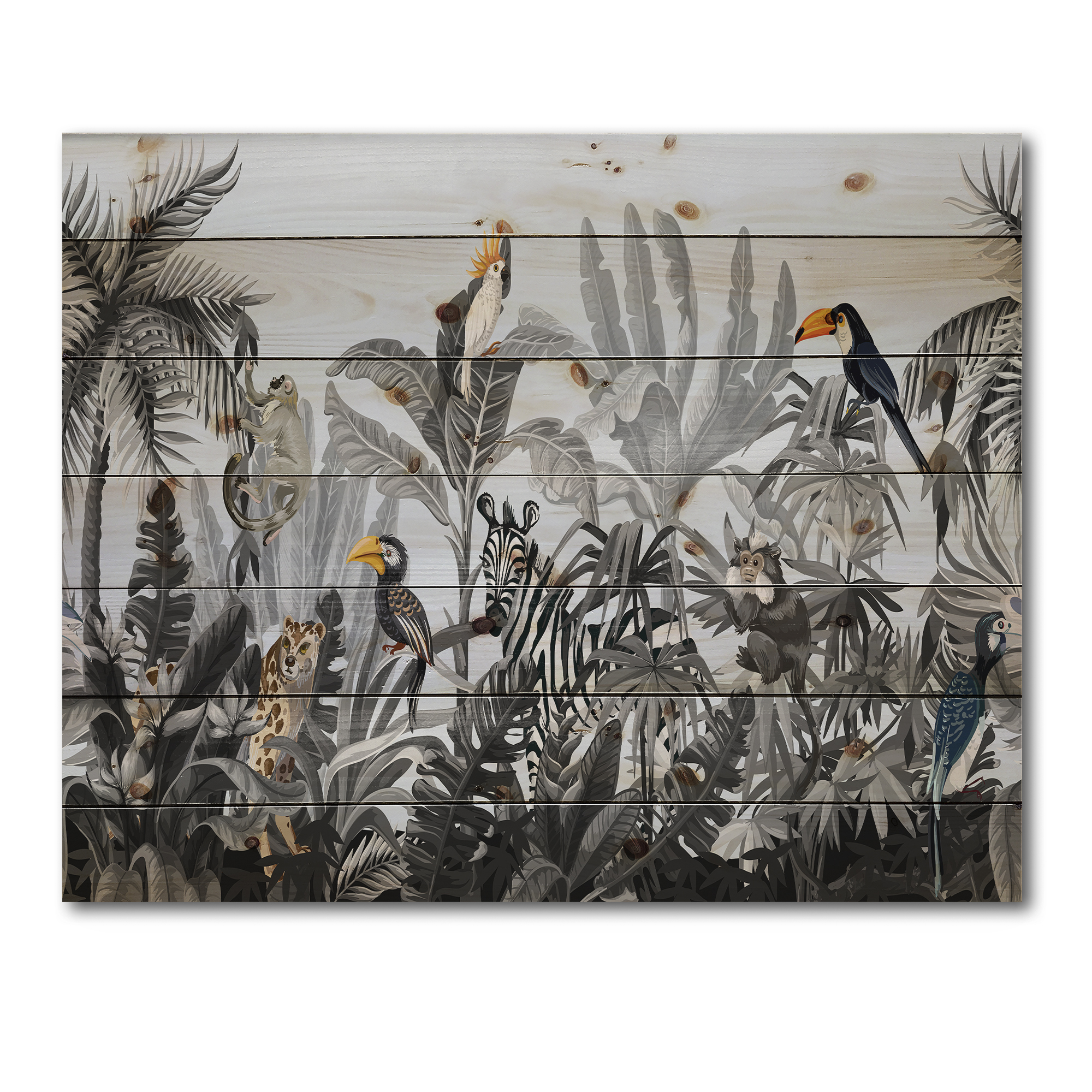 Designart 'Birds and Peonies With Chinoiserie VIII' Farmhouse Print on Natural Pine Wood