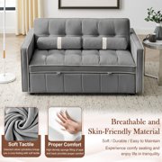 KINFFICT Futon Sofa Bed, Convertible Sleeper Sofa Bed with Pull Out Couch, Modern Velvet Loveseat Sleeper, Small Couch for Living Room, Gray