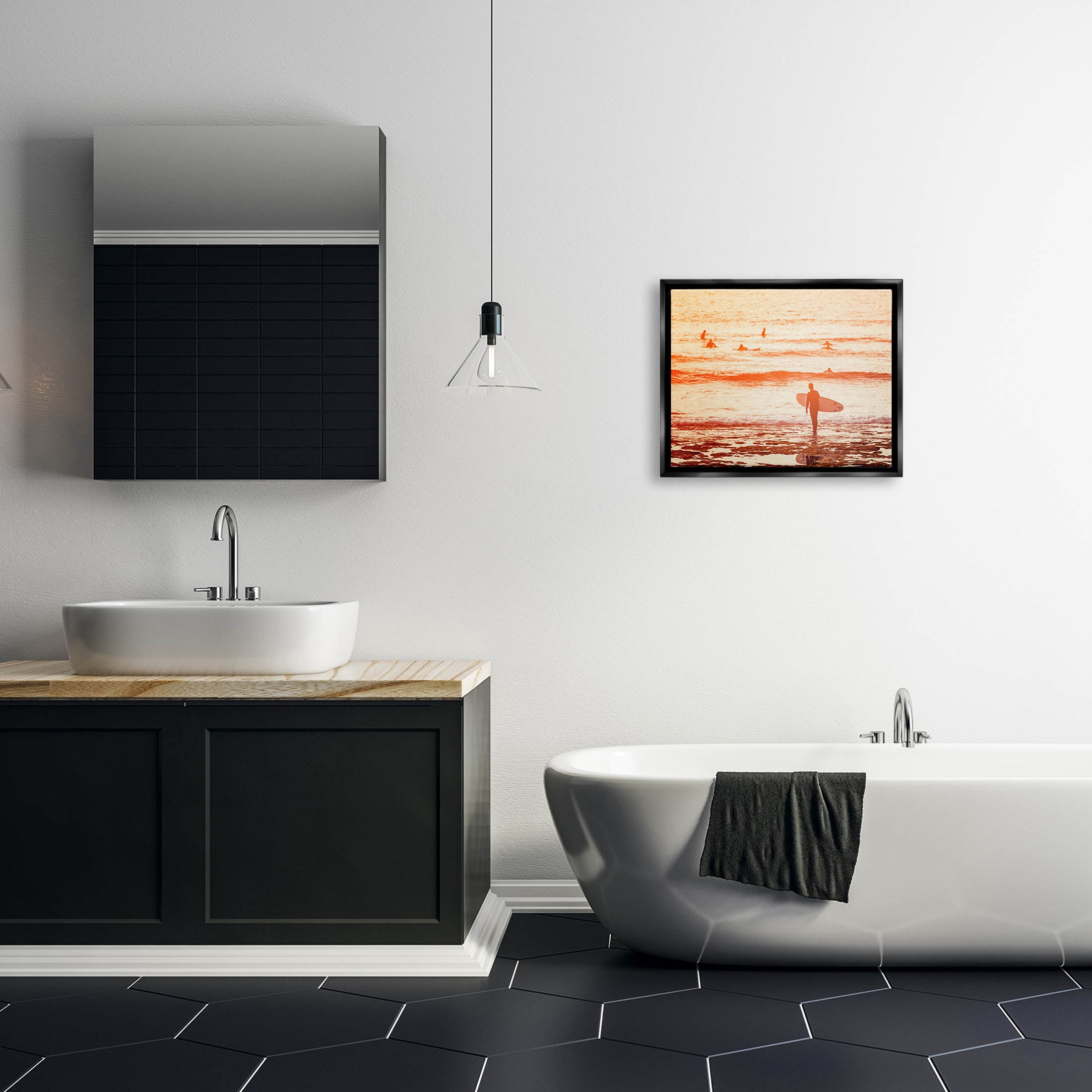 Stupell Industries Surfing Sunset Beach Shore Photograph Jet Black Floating Framed Canvas Print Wall Art, Design by Igor Vitomirov