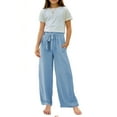 thumbnail image 4 of SGMVNU Girls Casual Pants For Everyday Wear Elastic Waist Long With Drawstring And Side Pockets Comfortable School Outdoor Play For Ages 6-14 Casual Pants(Size 13-14 Years,Sky Blue), 4 of 8