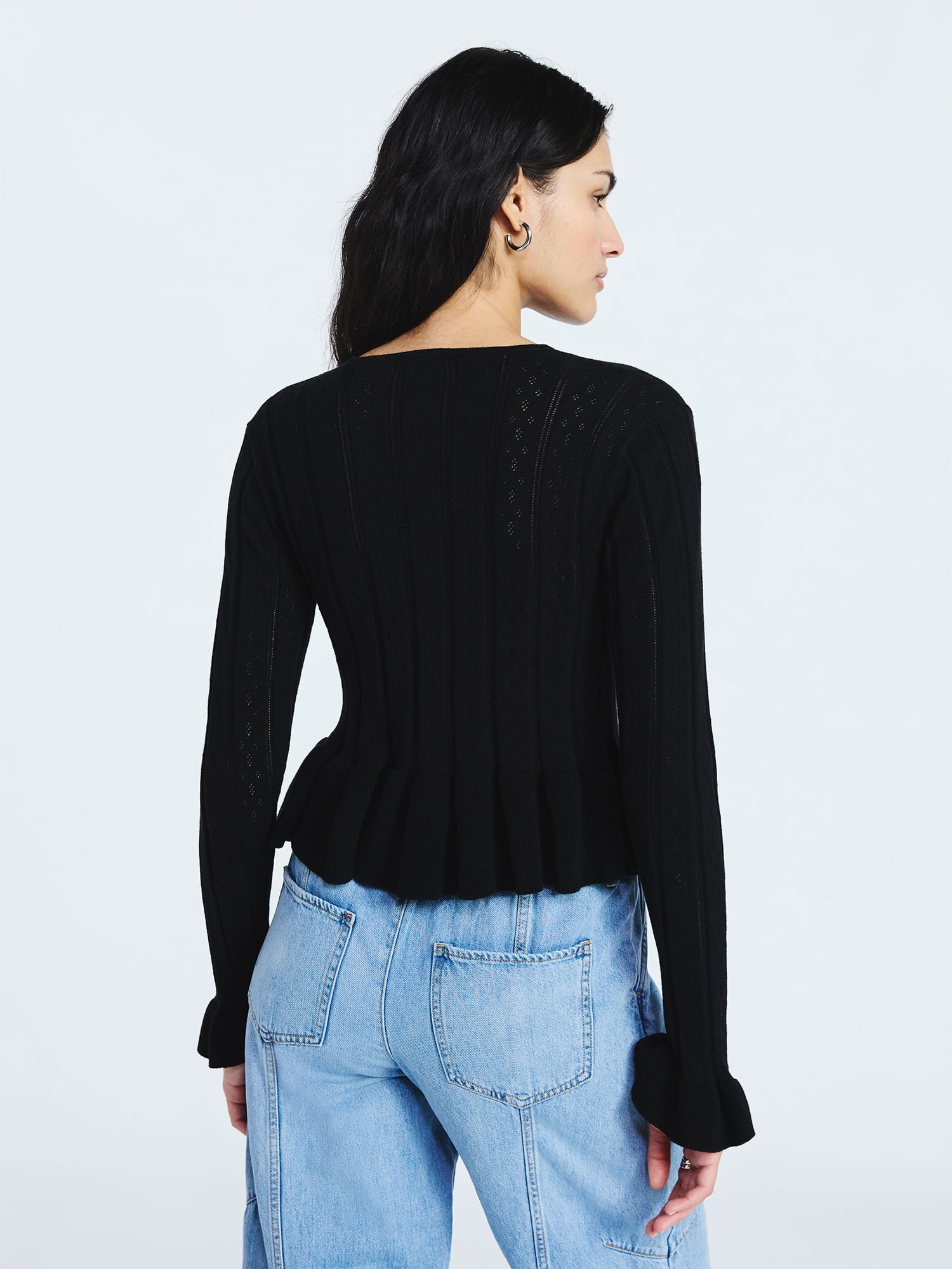 Scoop Women's and Women's Plus Peplum Ruffle Cardigan Sweater, Lightweight, Sizes XS-4X