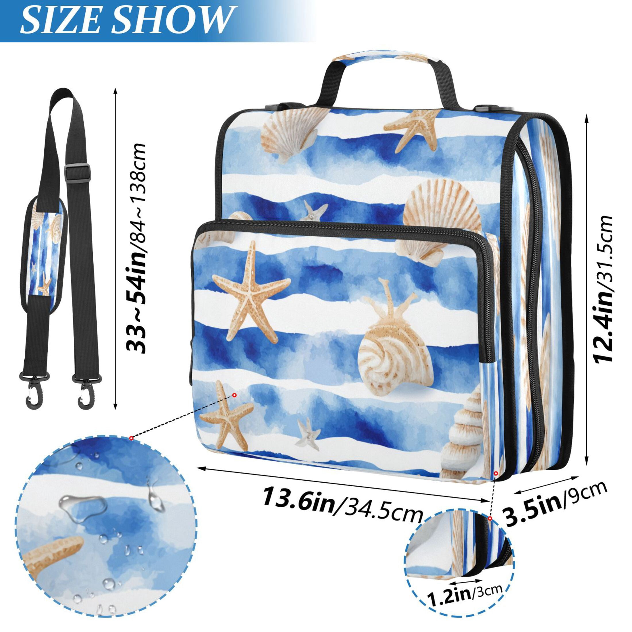 3 Ring Zipper Binder Stationery Organizer for Study Work Home Travel, All-Purpose File Folder Storage Bag for Daily Document Organization Blue Nautical Stripes Pattern