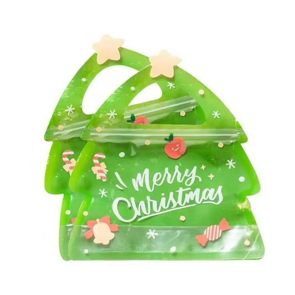 10pcs Set Christmas Tree Shaped Sealed Bag Xmas Gift Bags for Candy Cookies Snacks Holiday Packaging Sack