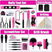 Pink Tool Set, 205 Piece Home Tool Kit with 3.6V Electric Screwdriver and Universal Sockets Tools, Pink Tool Kit with Storage Tool Bag, Tool Sets for Women, for Gift, Home Repair, Dorm