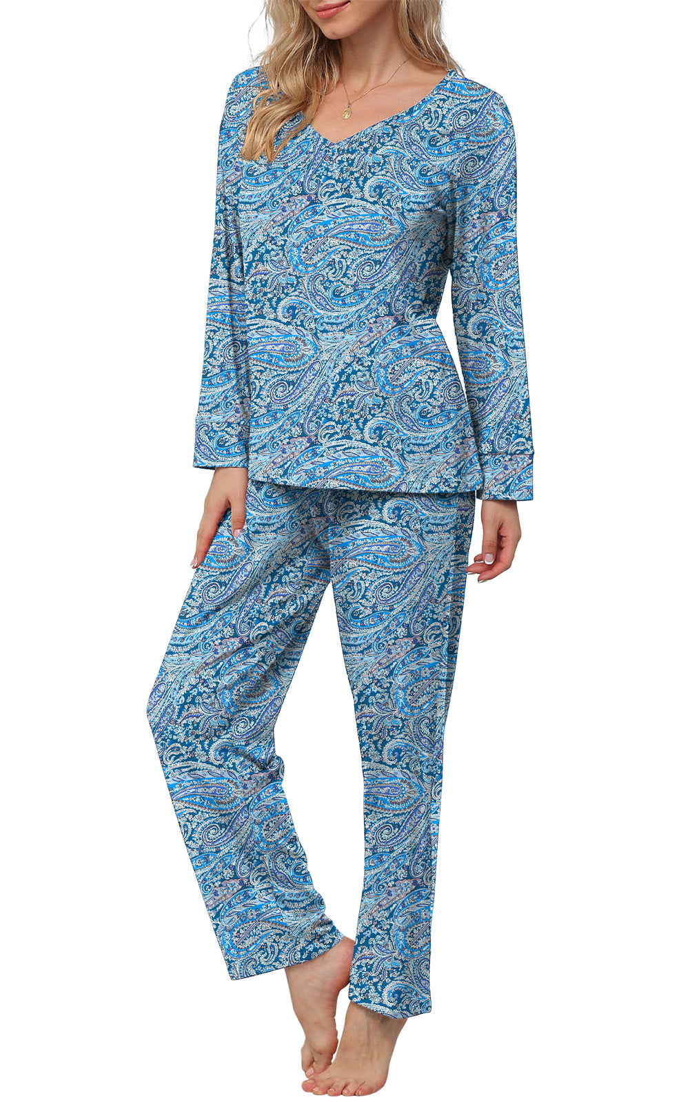 Anygrew Women's Pajamas Set Long Sleeve Shirts and Long Pants 2 Piece Pjs  Sleepwear with Pockets 