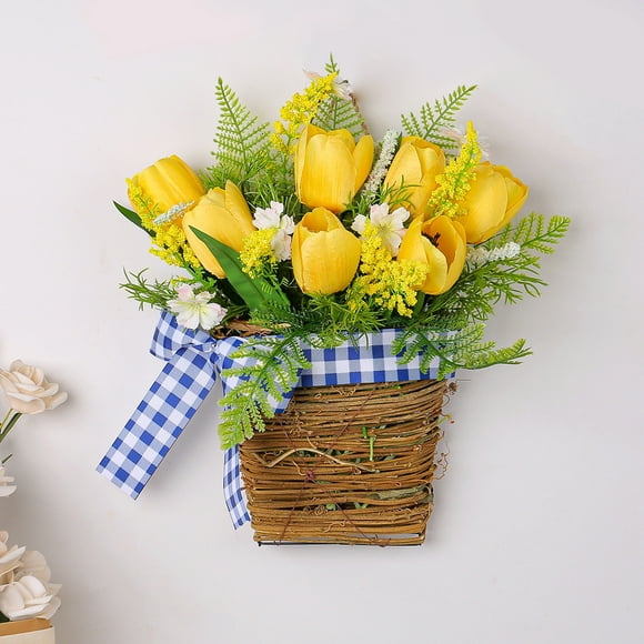 Ganfancp Spring Tulips Flower Basket Simulated Fresh Yellow Flower Decoration Living Room Sofa Decoration Pendant Deals