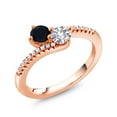 thumbnail image 2 of Gem Stone King 18K Rose Gold Plated Silver Black Onyx and White Created Sapphire Bypass Ring for Women (0.71 Cttw, Gemstone December Birthstone, Round 4MM, Size 9), 2 of 4