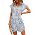 thumbnail image 3 of MAWCLOS Ladies T Shirt Dress V Neck Sundress Floral Print Mini Dresses Simple Boho Short Sleeve White S, 3 of 4