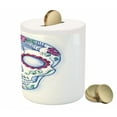 thumbnail image 3 of Sugar Skull Piggy Bank, Day of the Dead Colorful Skeleton Floral Ornament Hand Drawn Style Doodle, Ceramic Coin Bank Money Box for Cash Saving, 3.6" X 3.2", Multicolor, by Ambesonne, 3 of 4