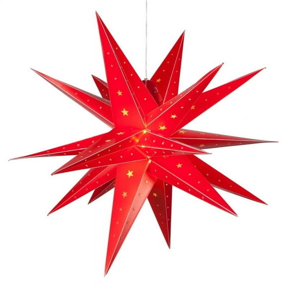 Aurora Superstar 24" Red Hanging Moravian Star Light LED Lantern Decor, Weatherproof Fold-Flat Plastic Lighted Star