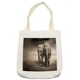 thumbnail image 1 of Elephant Tote Bag, Pair of Elephants in Motion Walking Dusty Background Clouds Wilderness Desert Print, Cloth Linen Reusable Bag for Shopping Books Beach and More, 16.5" X 14", Cream, by Ambesonne, 1 of 2