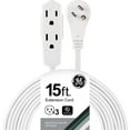 thumbnail image 1 of Cable de extensión GE de 3 salidas, 15 pies, plano con múltiples enchufes, blanco, 1 of 7