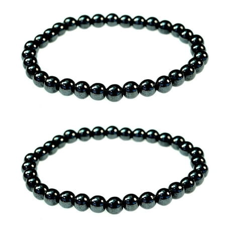 Set Of 2 Round bead Magnetic Hematite Bracelets- women men (Best Mens Beaded Bracelets)