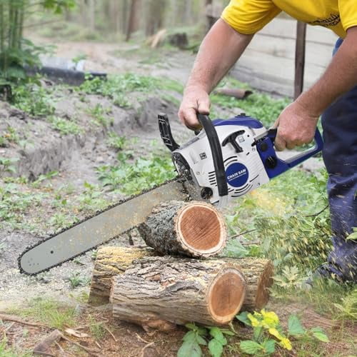 YNCE 58CC 20 Inch 2-Cycle Gas Powered Chainsaw, 8500r/min 3 HP Chainsaw Gas Powered, Low Kickback, Anti-Vibration, Protective Design for Tree Wood Cutting(Red)