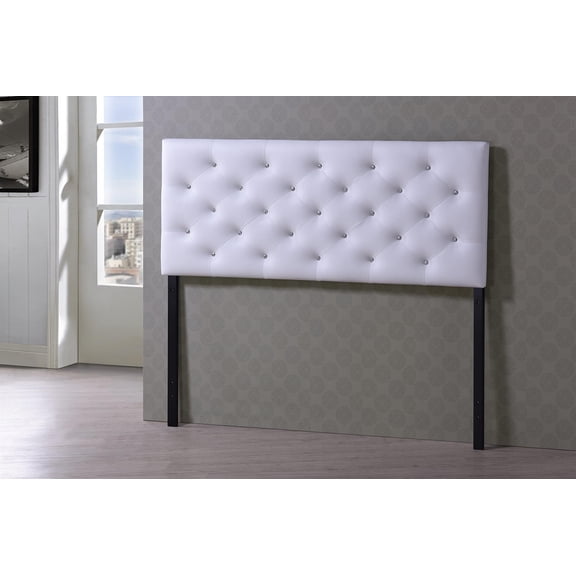Bowery Hill Modern Faux Leather Tufted Queen-Size Panel Headboard in White