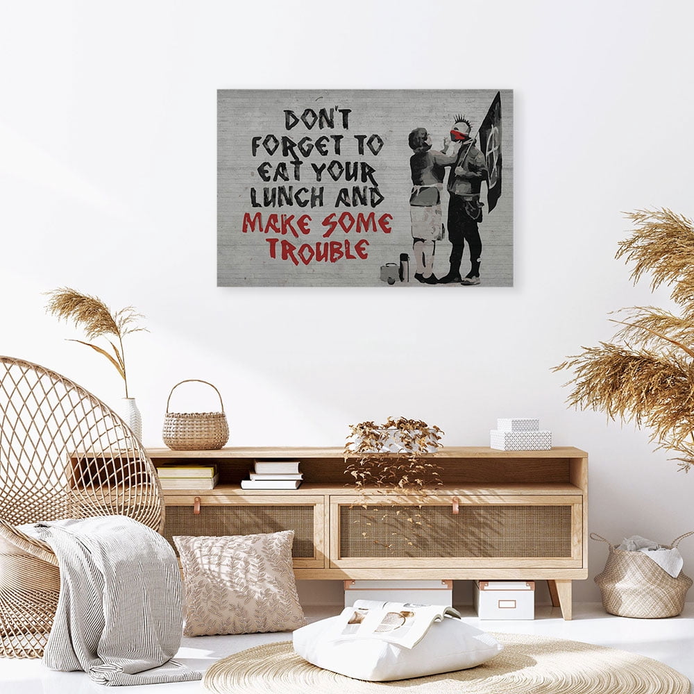 Banksy Make Some Trouble - Wall Art Canvas Print - Makes a Great Gift for Home Decor, Living Room, Bedroom(12" W x 8" H，Framed)