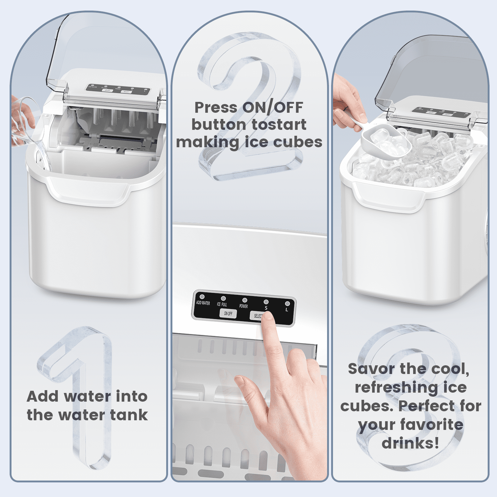KNDKO Countertop Ice Maker Ice Machine With Handle,Self-Cleaning Ice Makers, 26Lbs/24H, 8 Ice Cubes Ready In 6 Mins For Home/Kitchen/Bar/Party/Camping