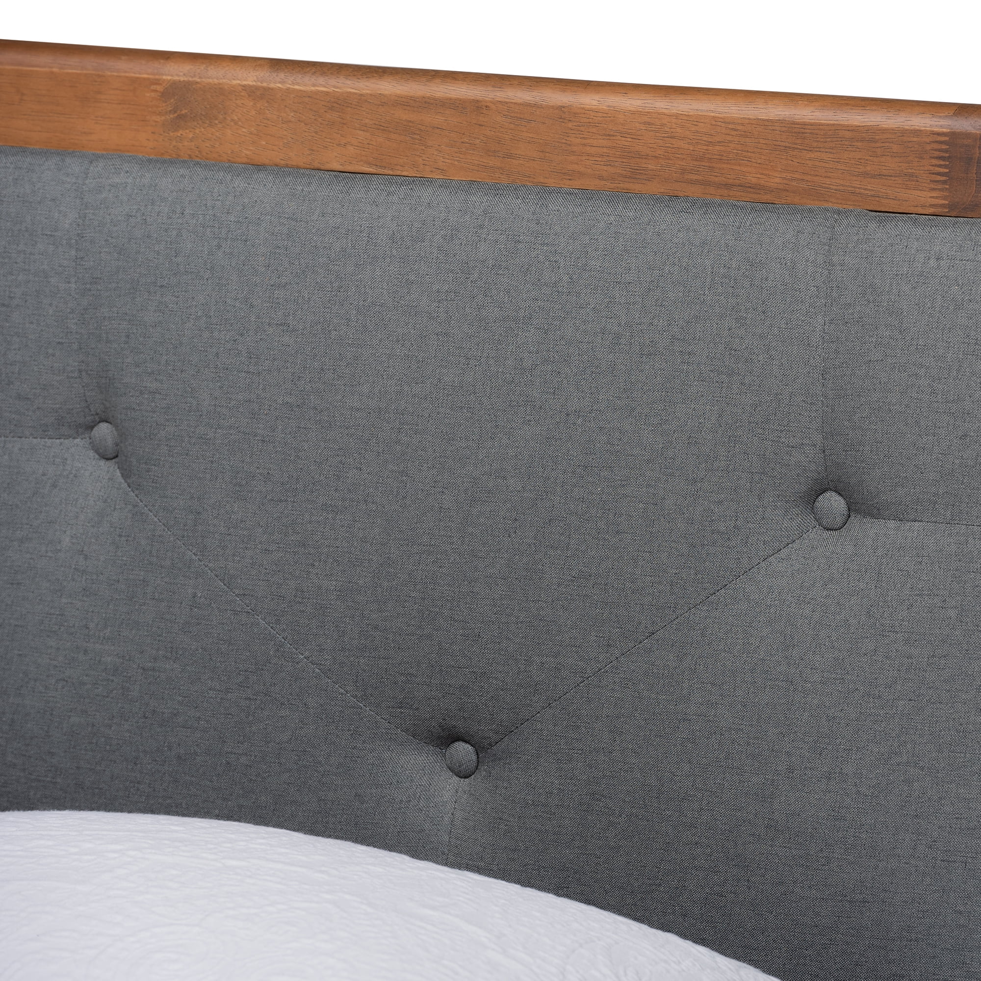 Baxton Studio Laima Mid-Century Modern Dark Grey Fabric Upholstered and Walnut Brown Finished Wood Twin Size Platform Bed