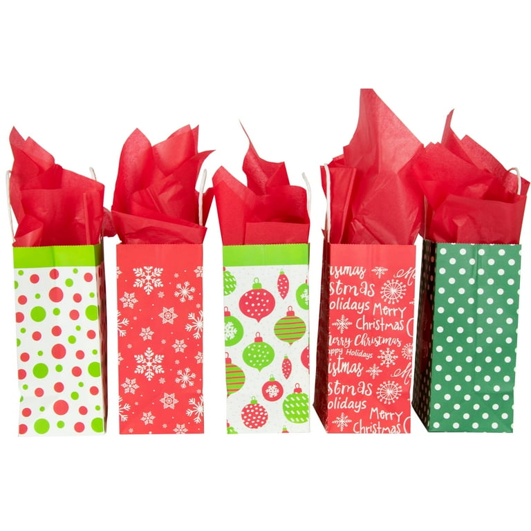 Christmas Holiday Themed Gift Bag and Tissue Paper Set, 10 Pack