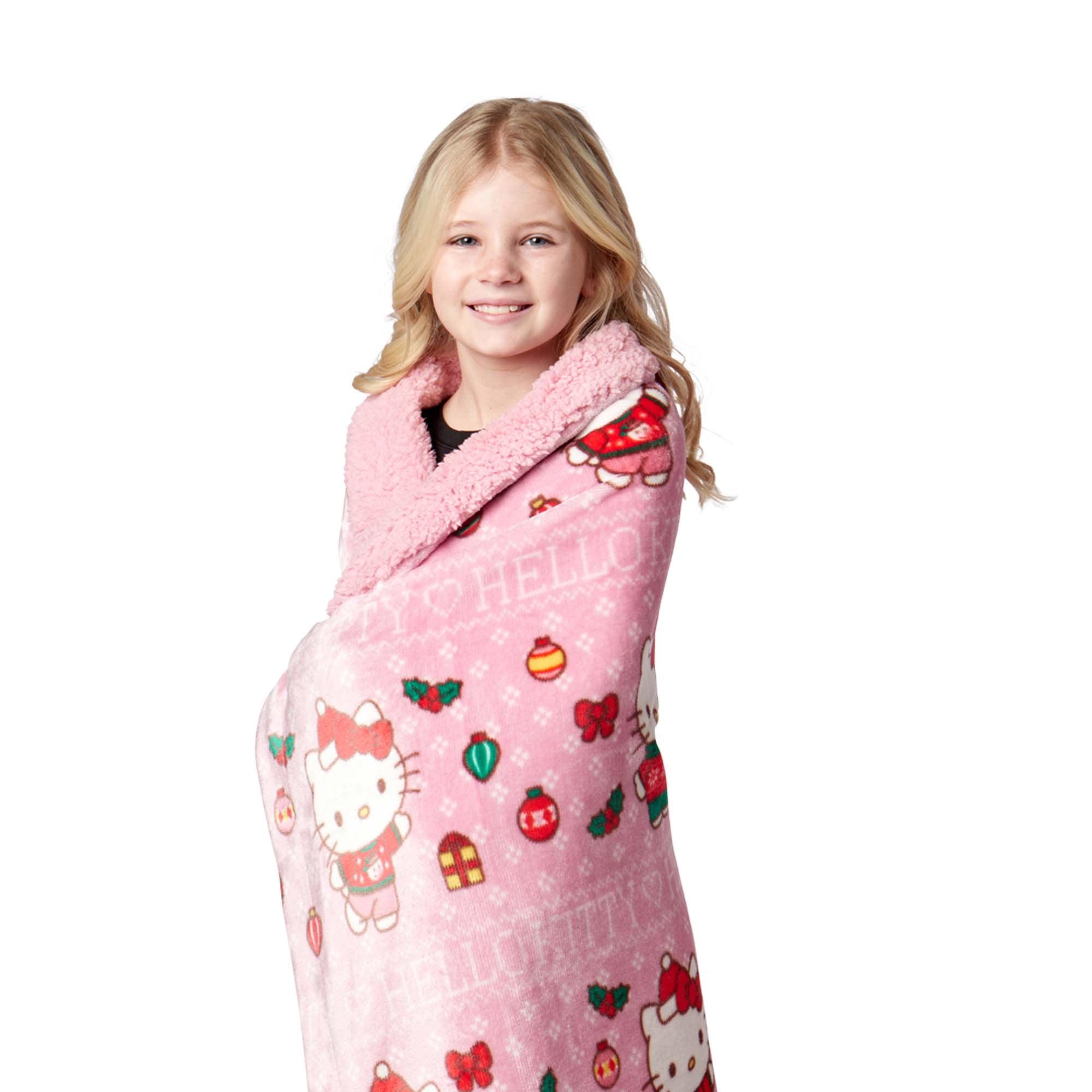 Hello Kitty Merry Kitty Silk Touch Throw Blanket with Sherpa Reverse 50 x 60 inches