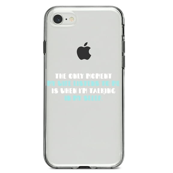 DistinctInk Clear Shockproof Hybrid Case for iPhone 7 8 SE (2020 Model) 4.7" Screen TPU Bumper Acrylic Back Tempered Glass Screen Protector - Life Only Listens When I Talk In My Sleep