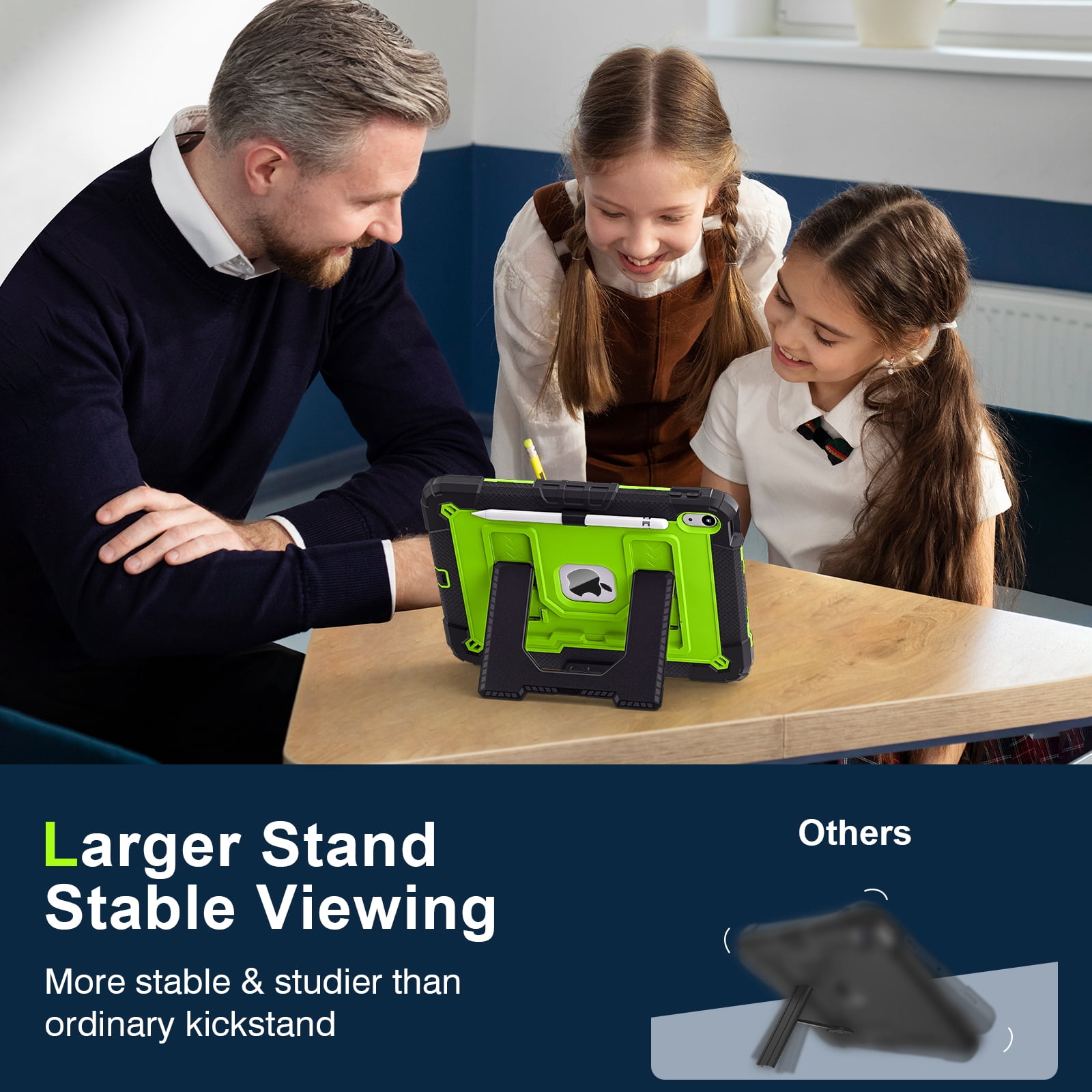 Allytechgroup Rugged Case for Apple iPad 9th 8th 7th Generation 10.2 inch 2021/2020/2019, Heavy Duty Protective Tablet Case with Kickstand, Pencil Holder & Detachable Shoulder Strap, Black+Green