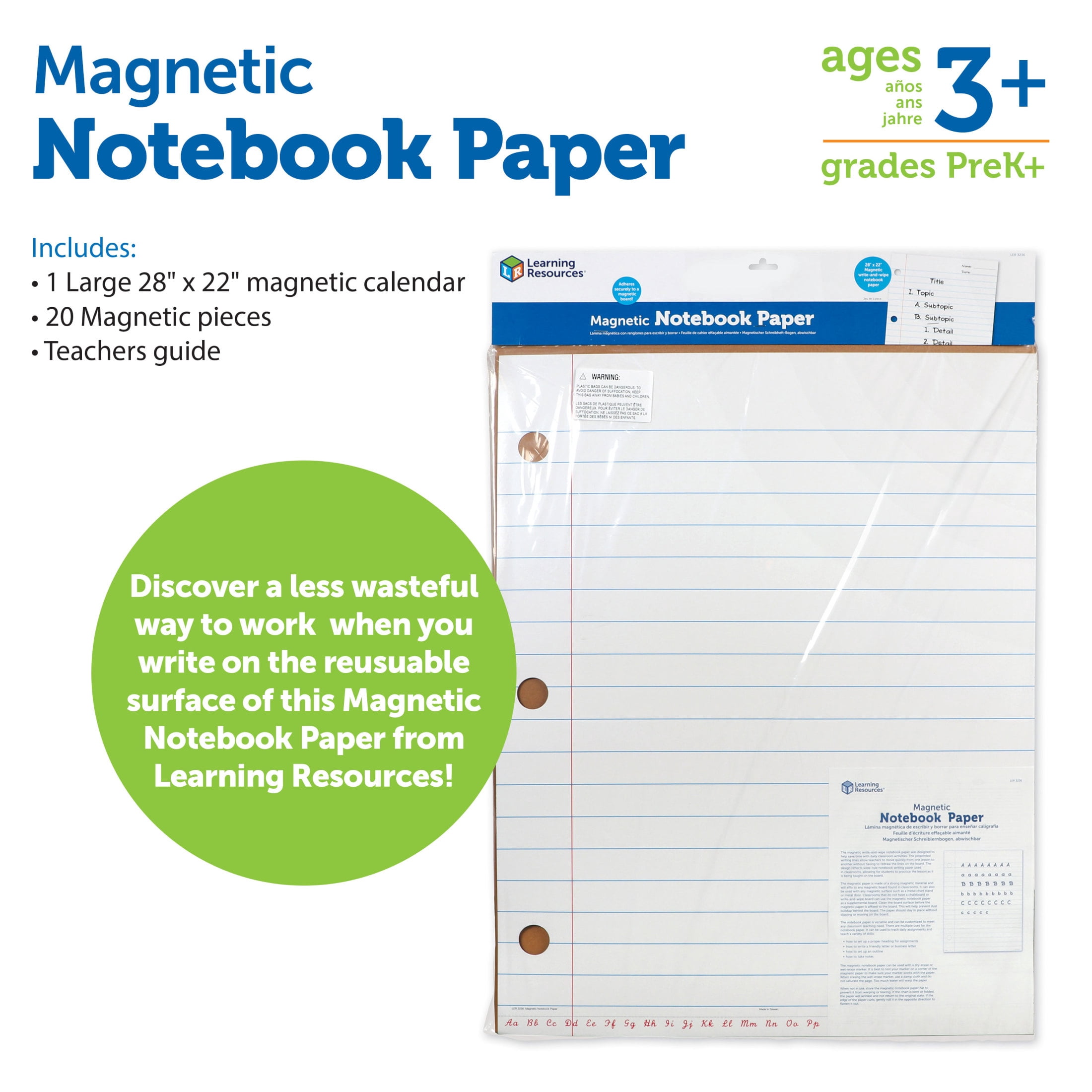 Learning Resources Giant Sized Magnetic Notebook Paper,   Writing Skills, Handwriting Practice