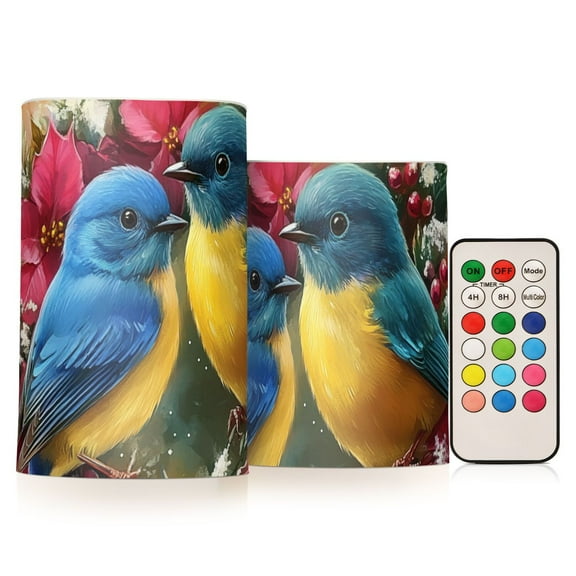 Birds on Christmas Garland Snow Winter Flickering Flameless Candles LED Tealight Battery Operated with Remote Set of 2 Holiday Decor Ornaments