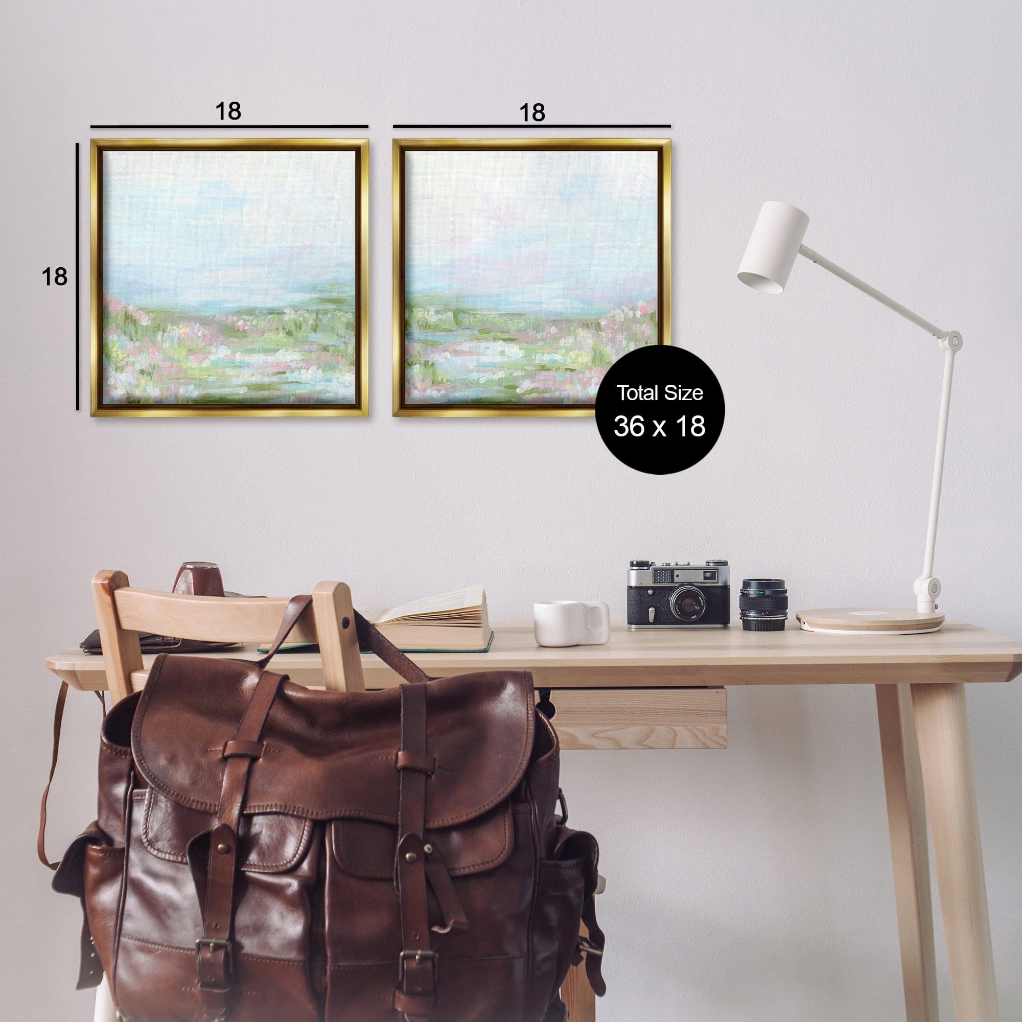 Stupell Industries Pastel Abstract Spring Field Landscape & Nature Painting Gold Floater Framed Canvas Art Print Wall Art, 18 x 18, Set of 2